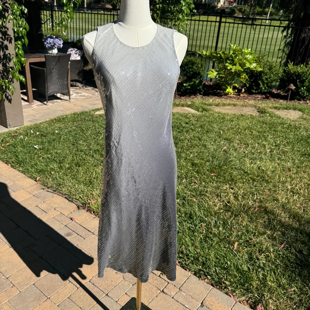 Carmen Marc  Valvo Sequence Metallic Gray Midi Dress